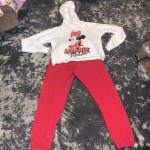 Two piece outfit Minnie crop top&red joggers